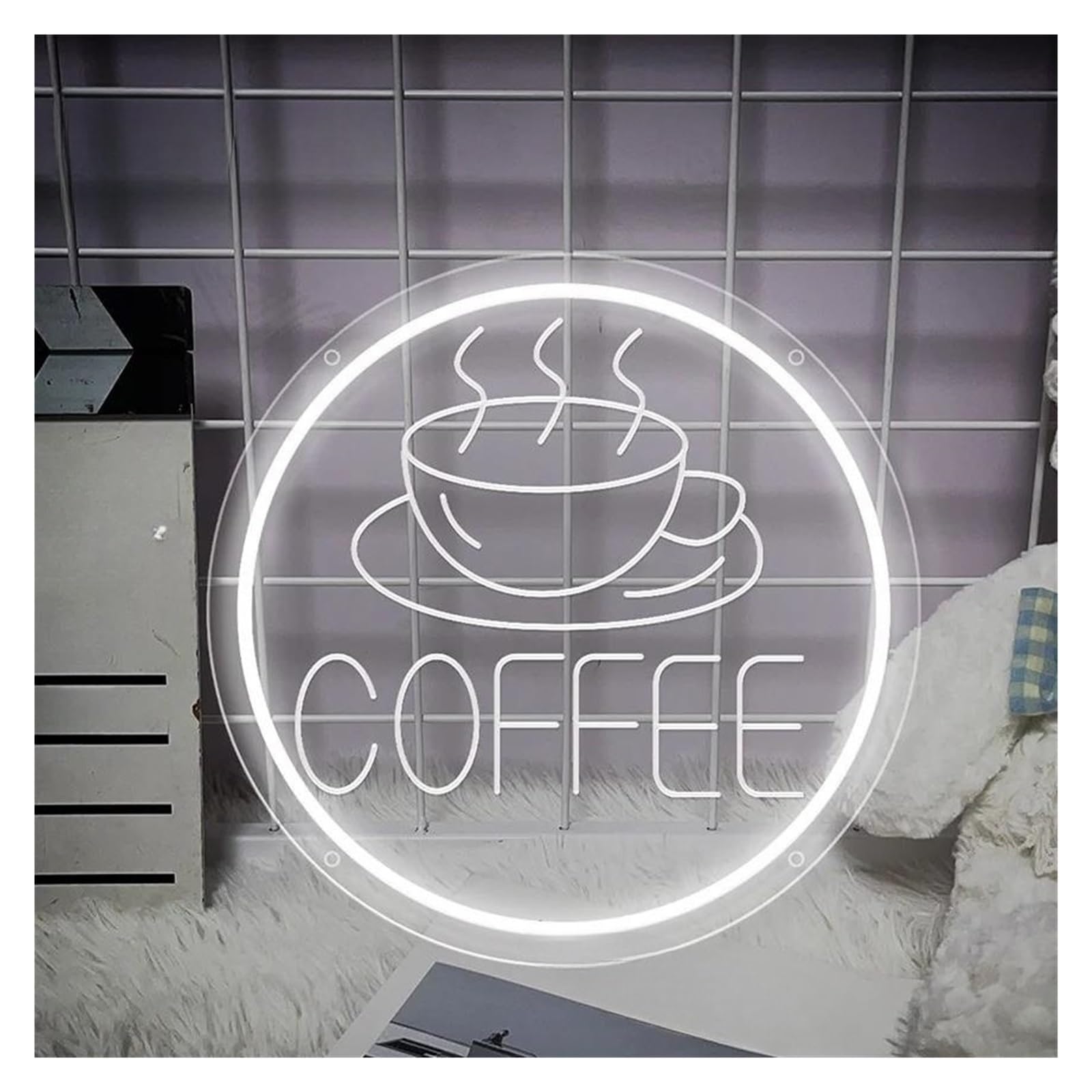 SHOUXI Sign Lamp Coffee Neon Sign Light Dimmable USB Powered for Bar Cafe Restaurant Party Art Wall Decor Window Hanging Night Lamp 35cmx35cm(A)
