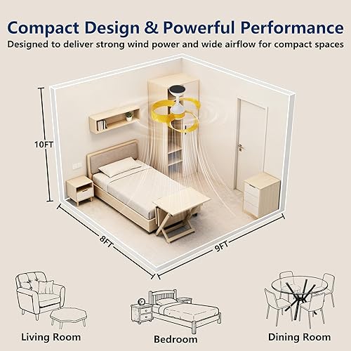 Miniatura 7 de FANX Ventilador de techo de 22 pulgadas con luz y control remoto, motor de CC silencioso, LED regulable, control reversible de 3 velocidades,