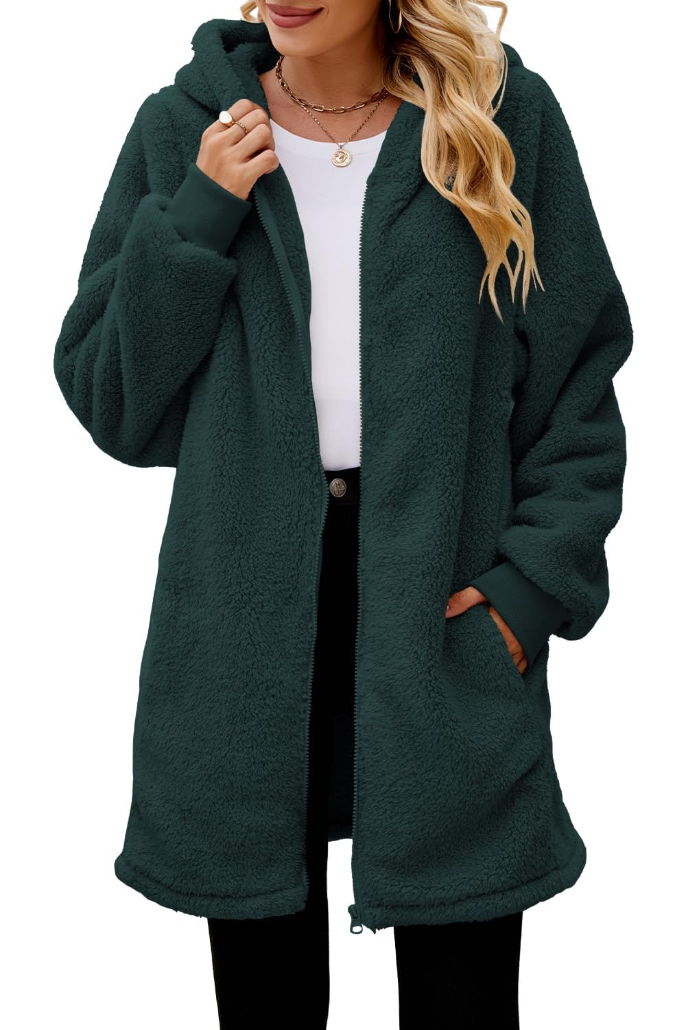 ReachMe Women's Oversized Sherpa Jacket Zip Up Fleece Hoodie