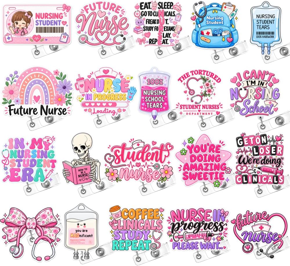 20PC Nursing Student Badge Reel Bulk Student Nurse ID Holder Essentials