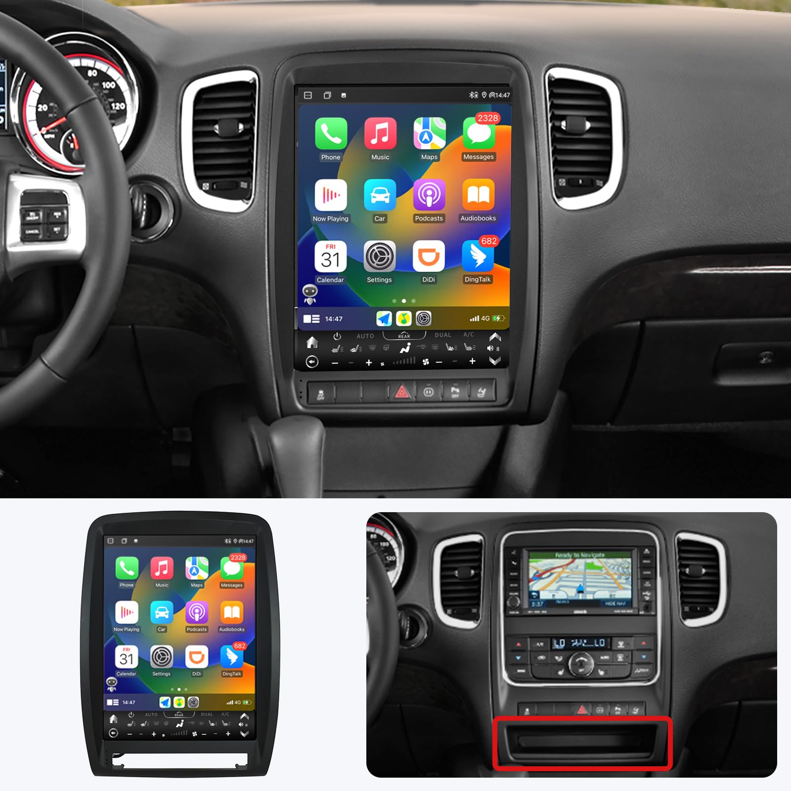 for 2011 2012 2013 Dodge Durango Android Car Radio Upgrade Touch Screen Accessories Wireless Carplay Android Auto Car GPS Navigation Replacement Auto Stereo Head Unit Entertainment Multimedia Player