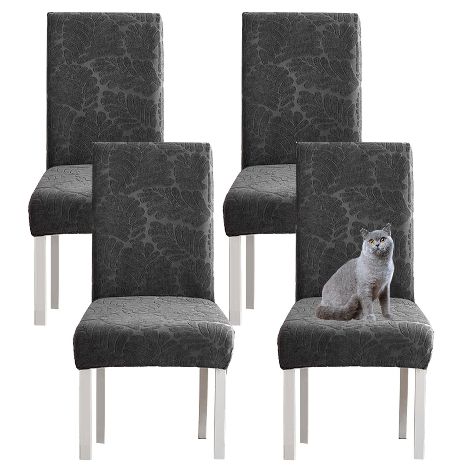NMVAWIPT Jacquard High Back Stretch Knitted Fleece Chair Covers For Dining Room Home Wedding Banquet Hotel(#4,4pcs)