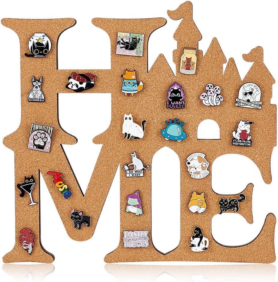 BENECREAT 12x11.6 Inch Castle Cork Pin Board, Wood Display Board with Unique Home & Castle Design, Wall Mounted Brooch Organizer for Office, Home Decor and School Decoration