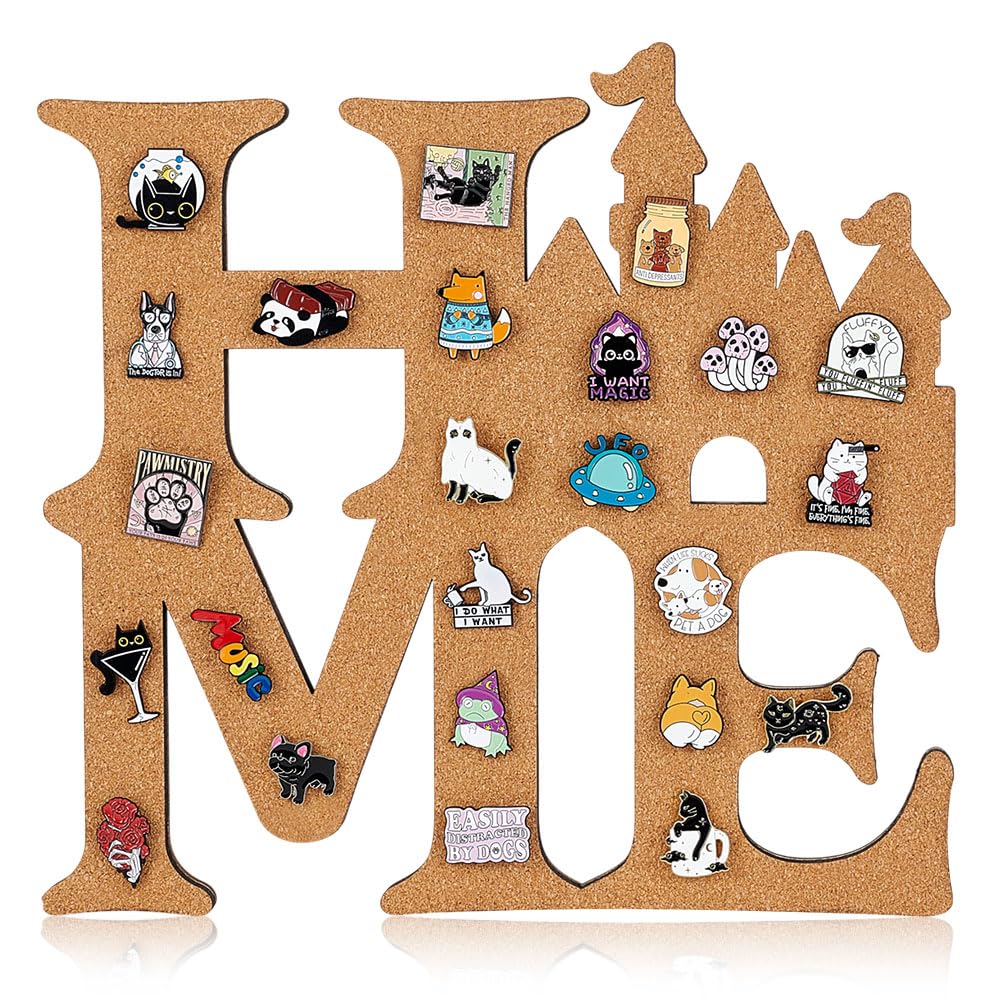 BENECREAT 12x11.6 Inch/ 30.7x29.5cm Castle Cork Pin Board, Wood Display Board with Unique Home & Castle Design, Wall Mounted Brooch Organizer for Office, Home Decor and School Decoration