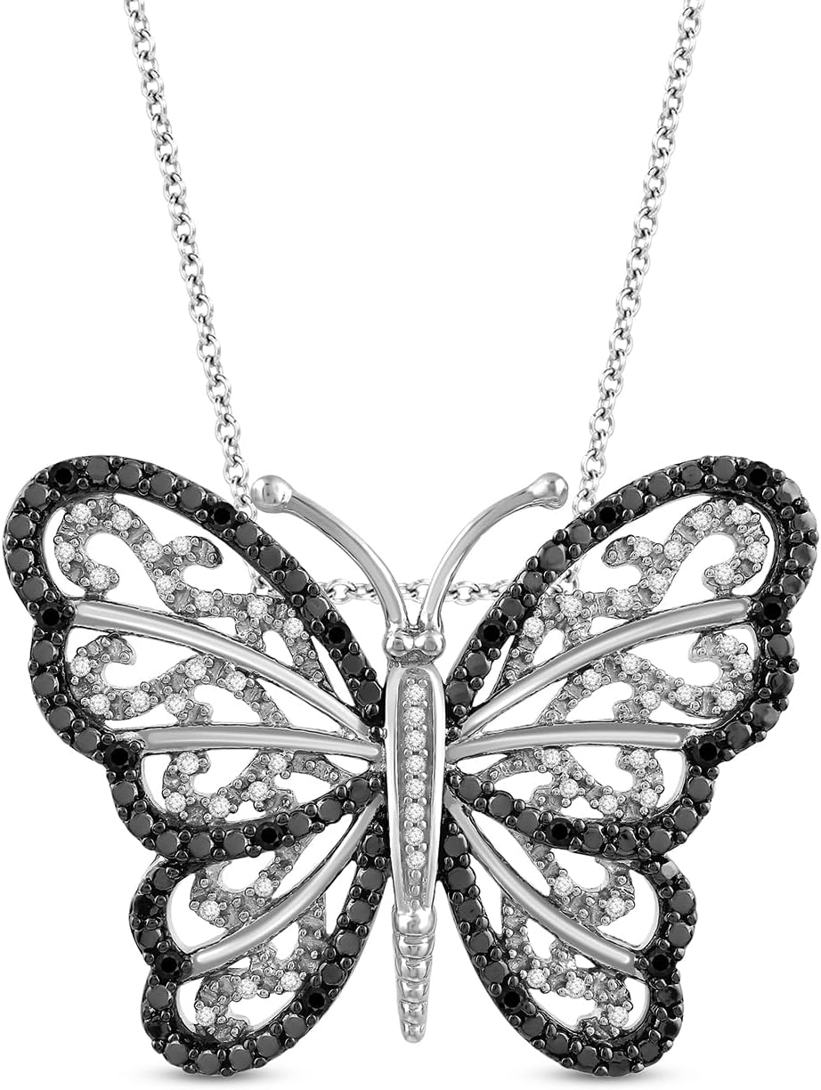 Jewelili Sterling Silver Butterfly Pendant Necklace...