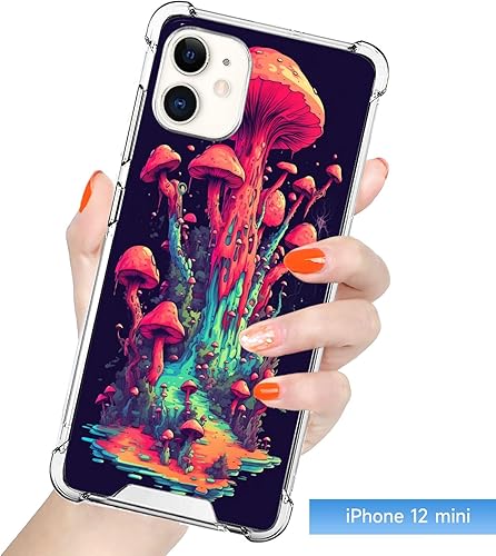 Miniatura 3 de Xioolia Transparent Case Compatible with iPhone 12 Mini Designer Colored Mycelium Mushroom-Art cc9 Design Shock-Absorbing Anti-Scratch Clear with