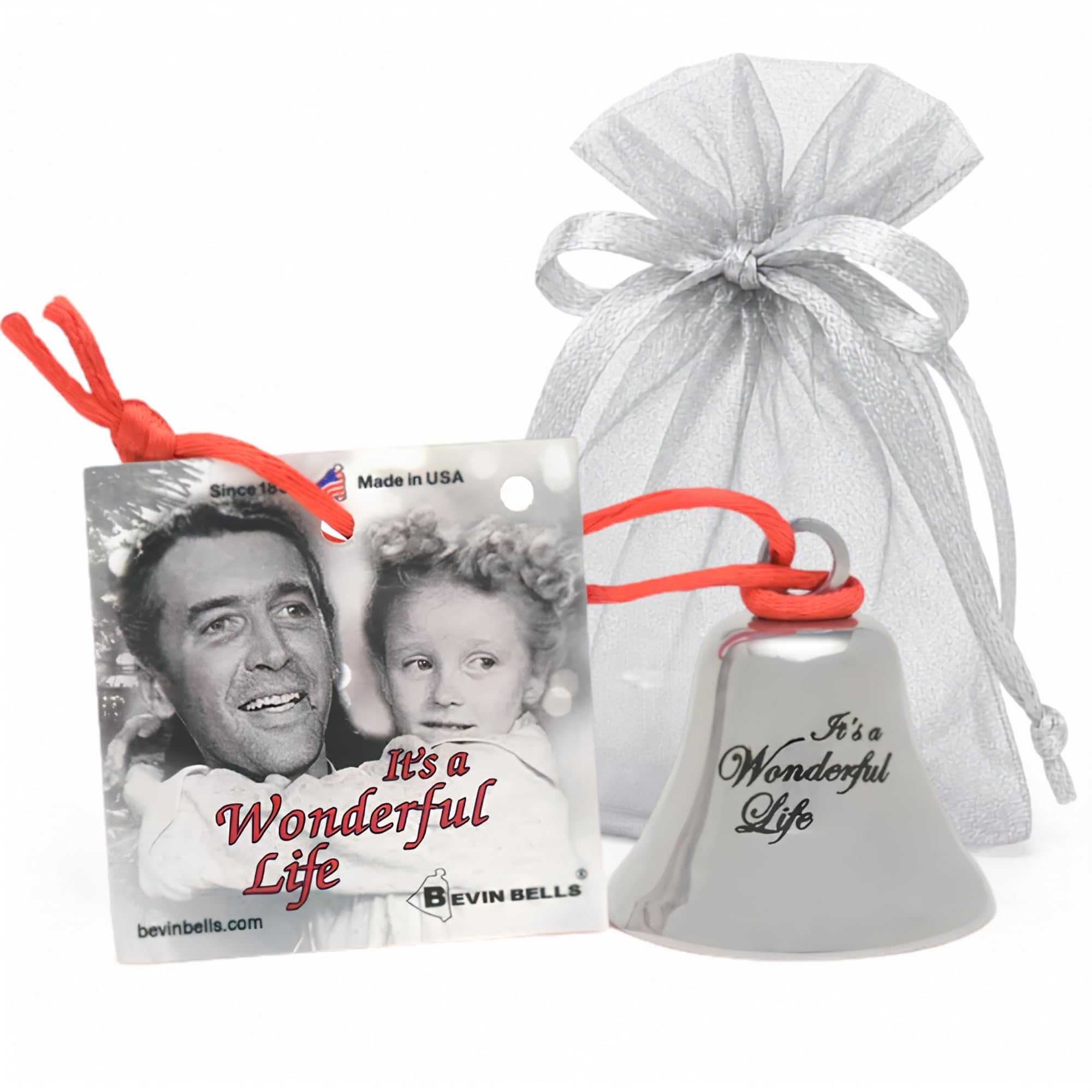 Bevin Bells “It’s a Wonderful Life” Steel Christmas Bell Ornament | Official Movie Collectible Keepsake | Red Hanging Cord | Holiday Tree Decoration, Wedding &amp; Keepsake Ornament