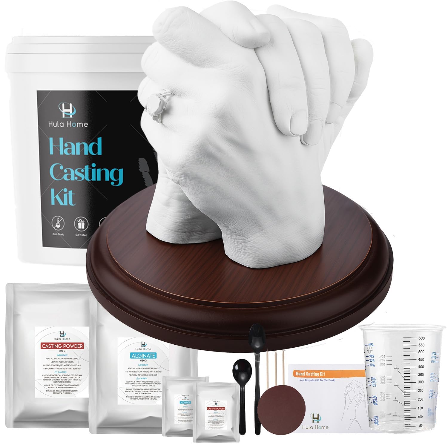DIY Hand Casting Kit for Couples, Adult and Family | Includes Wood Base | Hand Mold Keepsake Sculpture Kit for Wedding, Anniversary