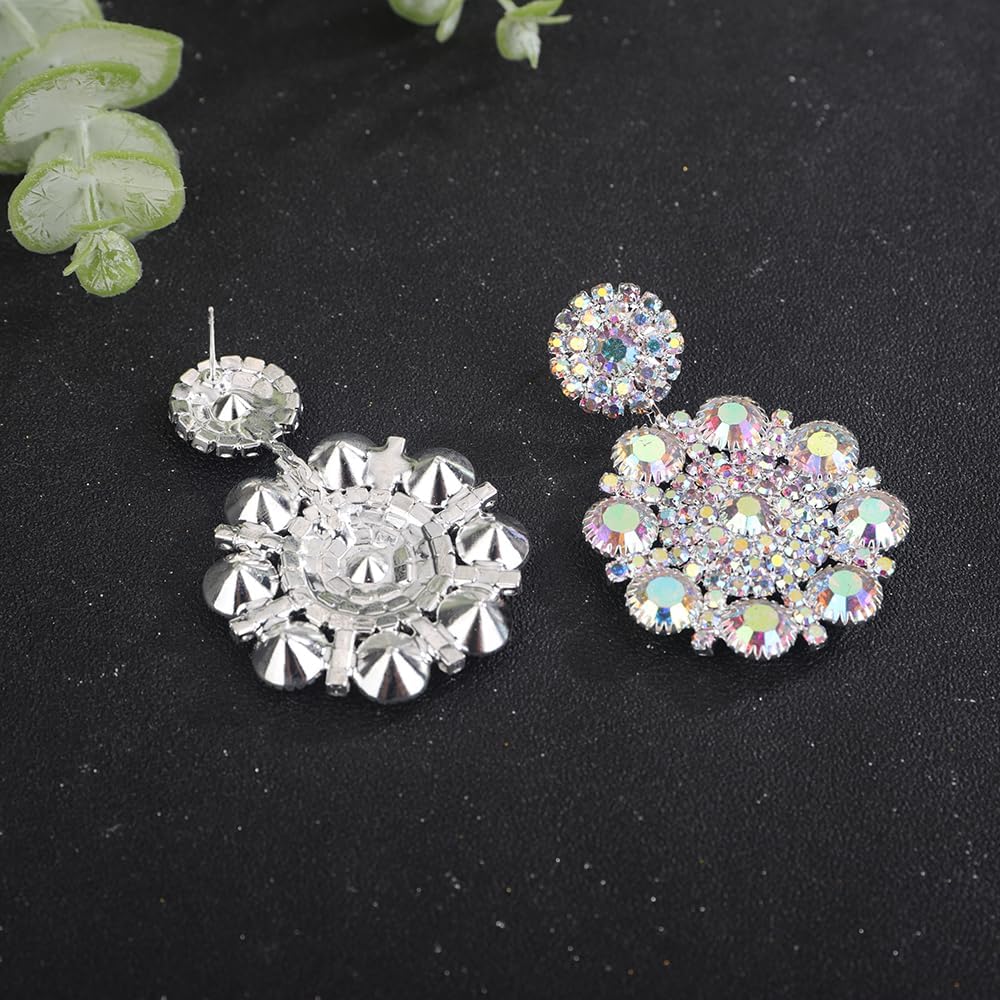 Jumwrit Shiny Rhinestone Long Dangle Drop Earrings Sparkle Colorful Flower Crystal Big Hoop Stud Earrings Chunky Geometry Chandelier Earrings Fashion Statement Jewelry Gift for Women Girls - Image 5