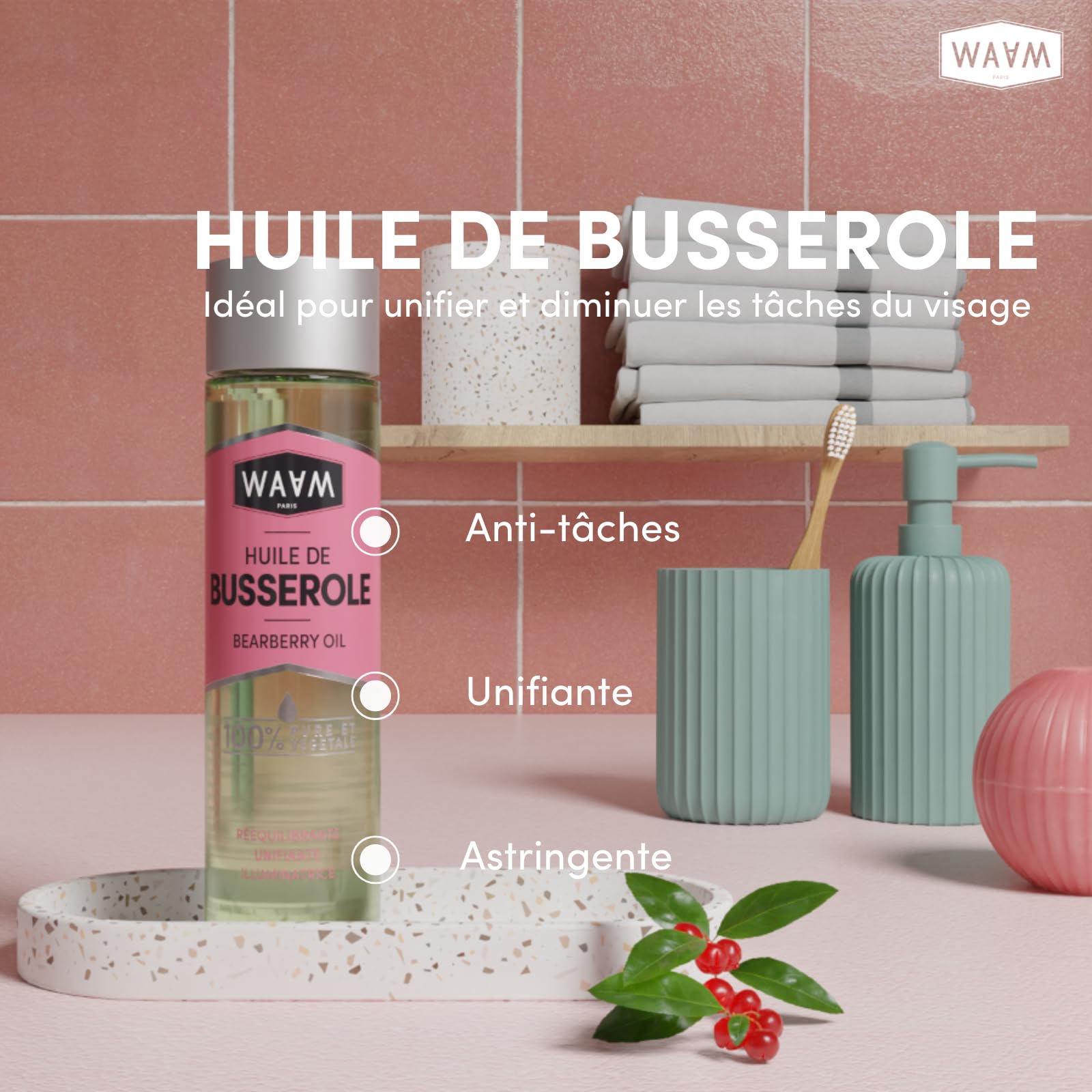 WAAM Cosmetics Huile végétale de Busserole 100% pure naturelle macération à froid anti-tache 75ml