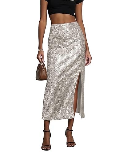 Women's Sequin Midi Skirt, Sparkly High Waisted Bodycon Pencil Skirt