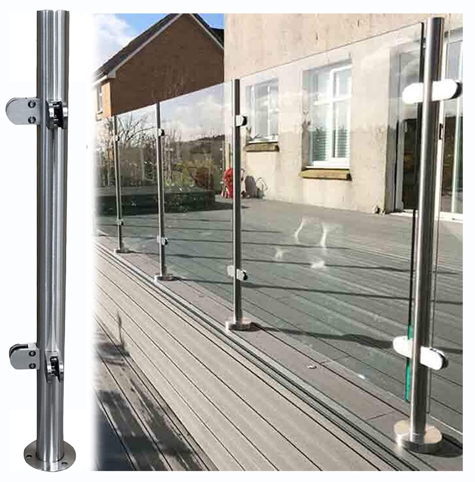 Poteau de balustrade en verre argenté de 70 cm pour garde-corps de piscine et terrasse