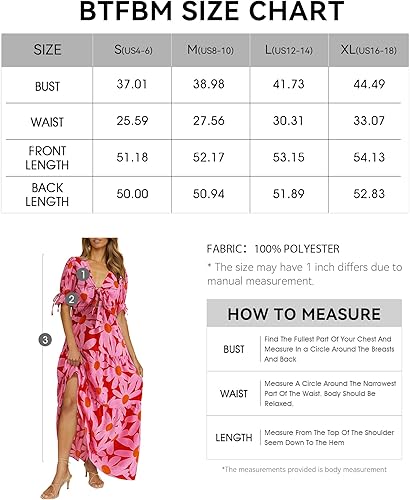 Miniatura 6 de BTFBM Vestido bohemio de verano para mujer con nudo frontal cuello en V profundo manga corta floral escalonado casual fiesta playa maxivestidos