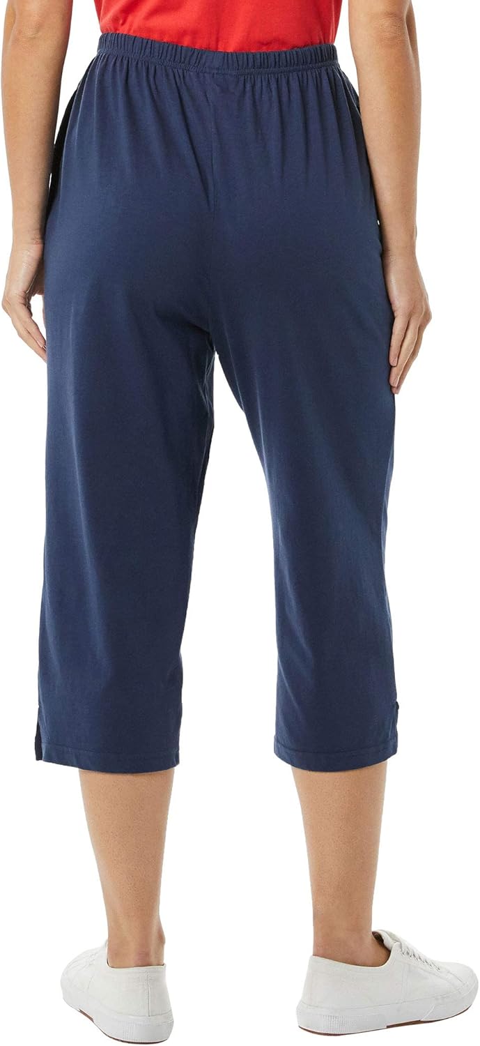 AmeriMark Women’s Capri Pants - Full Elastic Waist Pedal Pushers - Ladies 100% Cotton Pull-On Cropped Pants - Side Pockets - Image 2