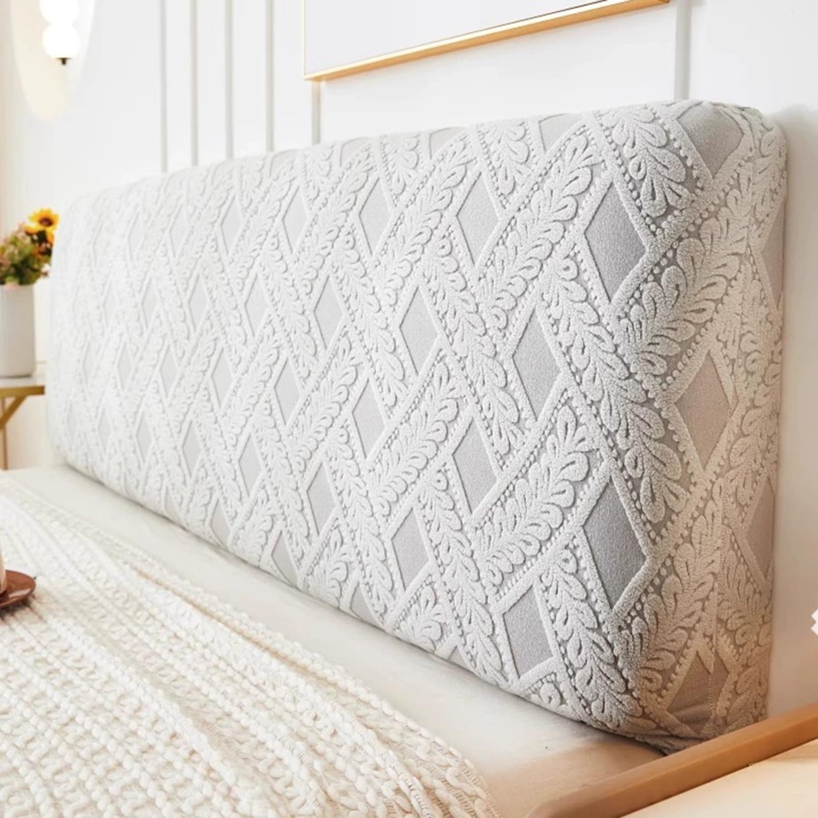 CSYBYW Jacquard Headboard Slipcover,Headboard Covers for Twin Full Queen King Size Bed,All Inclusive Bed Head Protector Cover for Bedroom Decor(