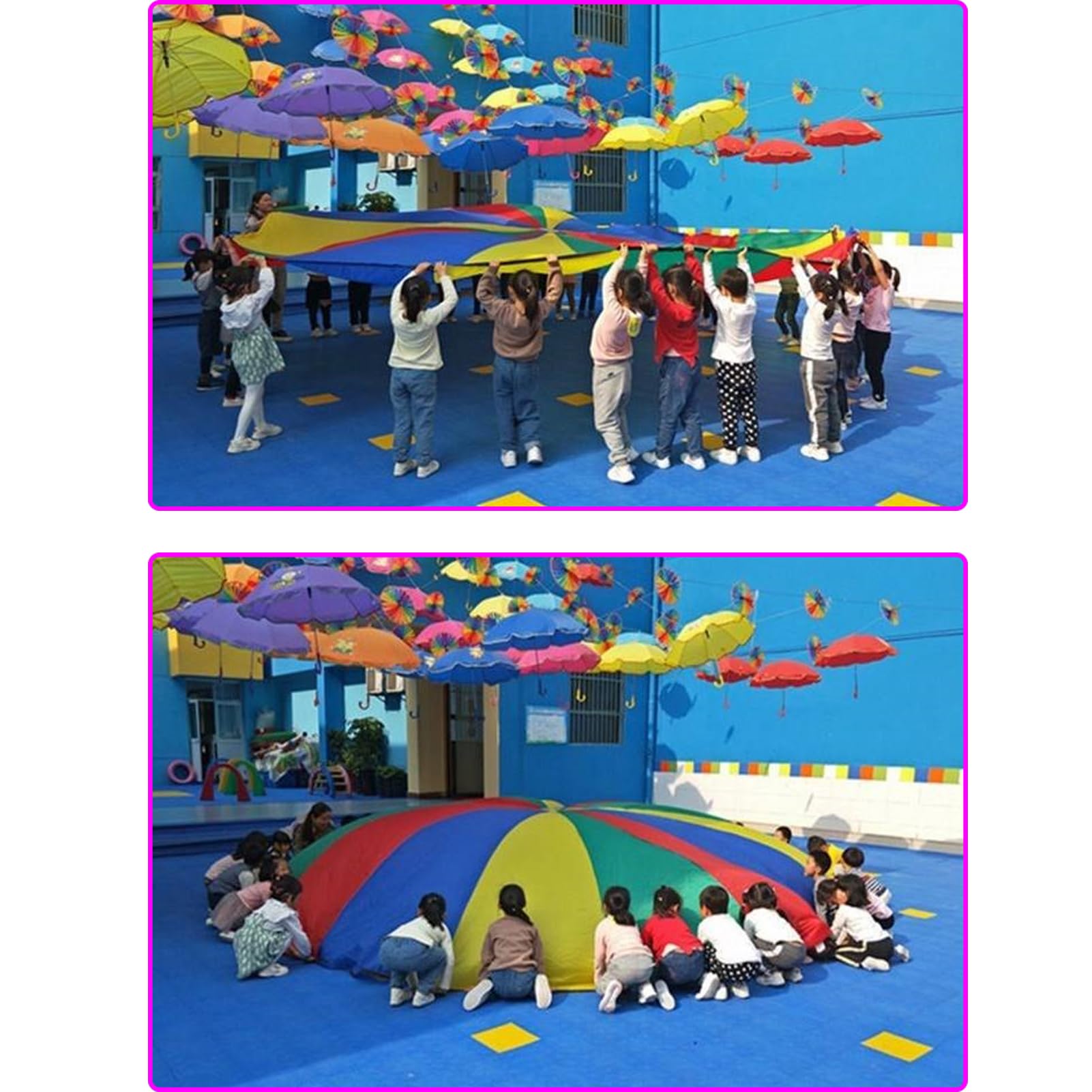 Spielen Fallschirm, 3M/9.84Ft Regenbogen Spielen Fallschirm Outdoor-Teamwork Spiel Fallschirm Körperkrafttraining