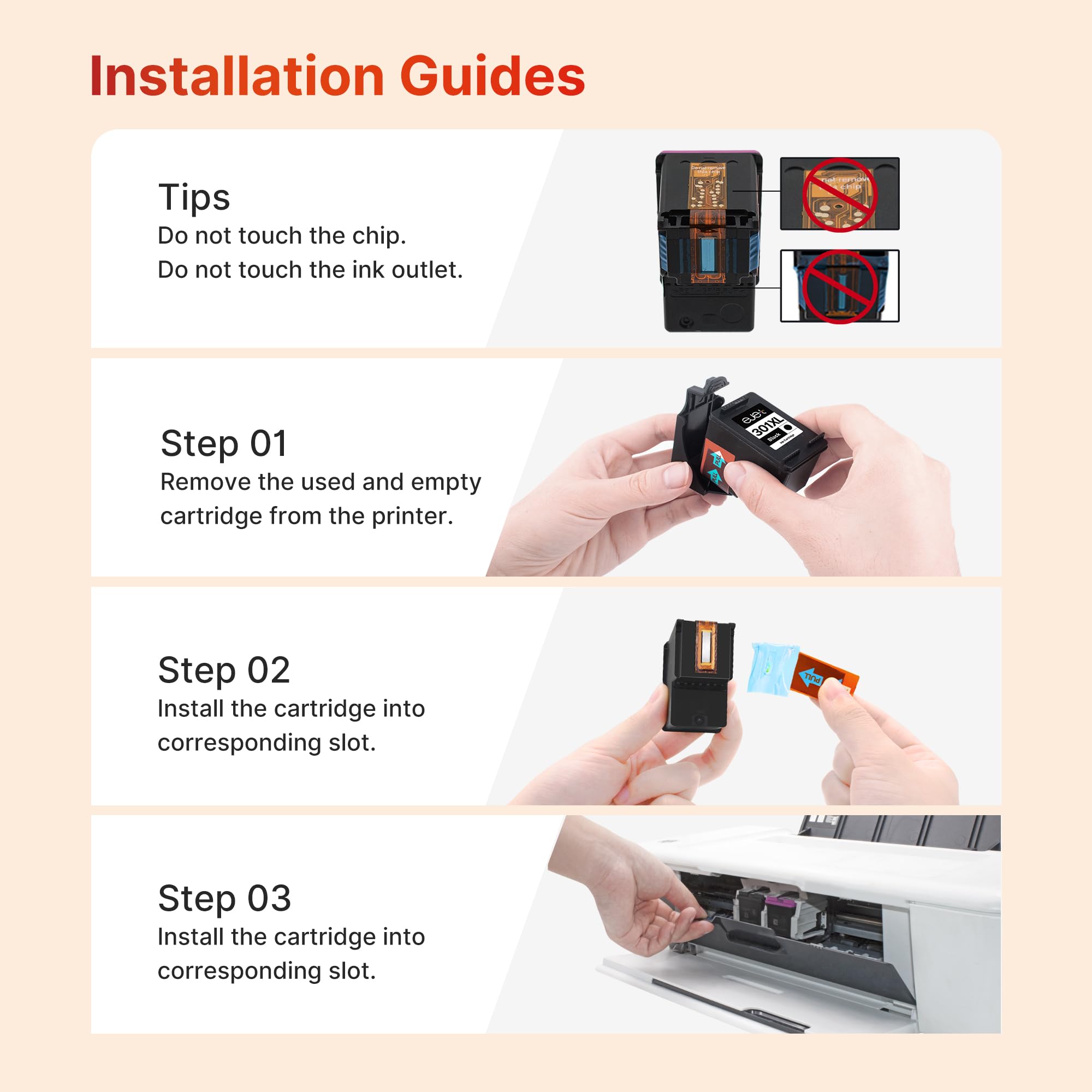 ejet 301XL Cartuccia d'inchiostro Compatibili per HP 301 XL Nero per Envy 4500 4502 4503 4504 5530 5532 5534 Deskjet 1000 1010 1050 1510 1512 2050 2050A 2510 2540 3050 OfficeJet 2620 (Nero, 2-Pack)