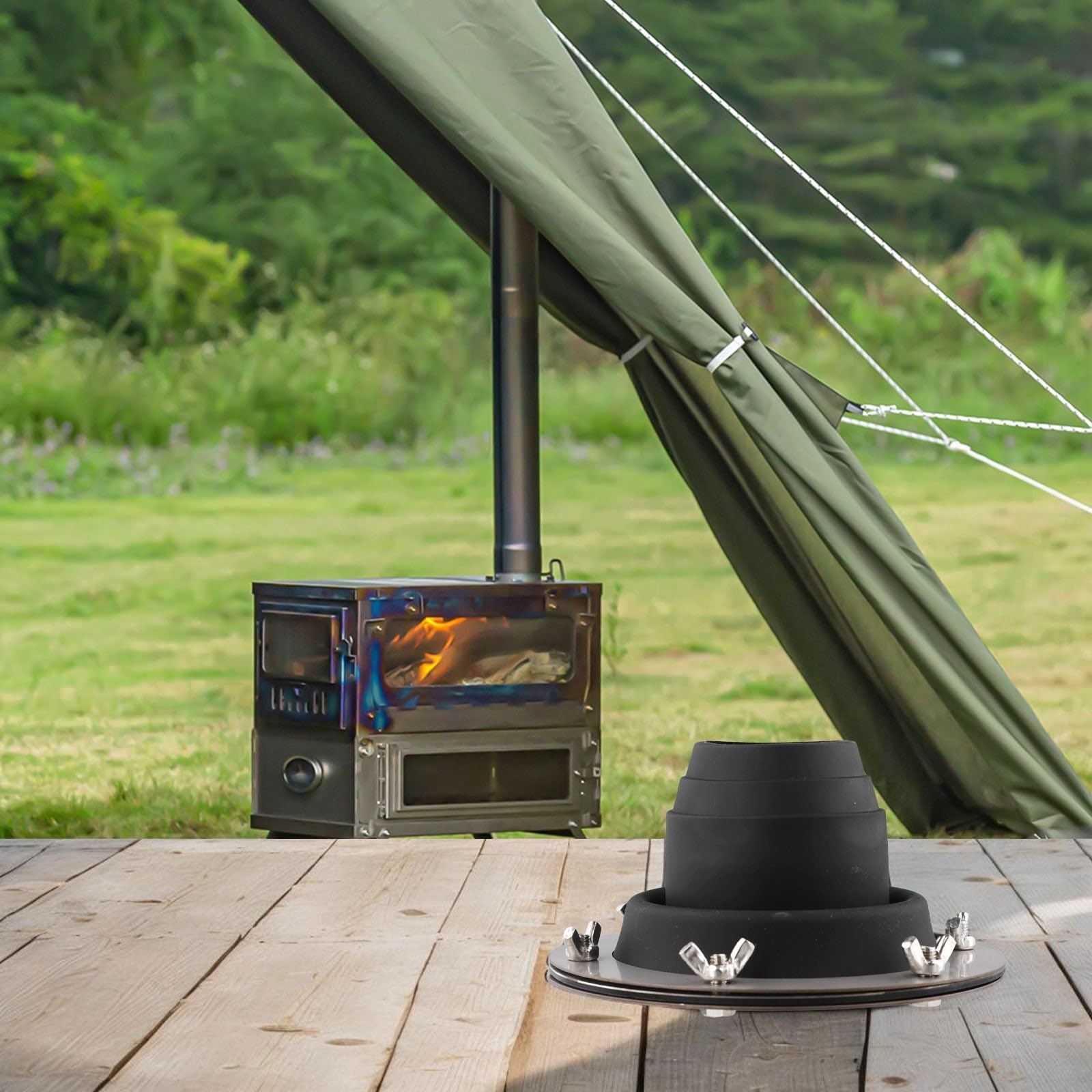 Cubierta de aislamiento de chimenea Tienda de campaña Kit intermitente de chimenea Cubierta de aislamiento de silicona Tubo de estufa de camping al aire libre Manga resistente al calor para