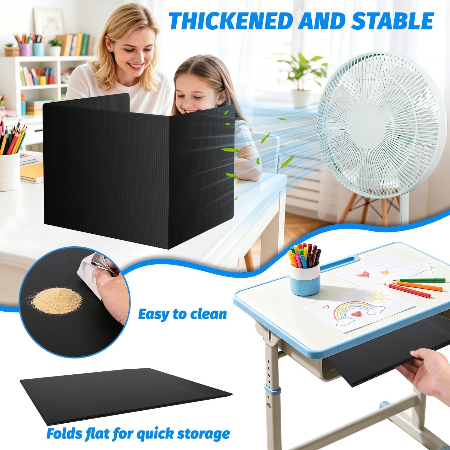 24 Pack Desk Dividers for Students, Privacy Boards for Classroom, Durable Waterproof Plastic Study Carrel Divider, Classroom Folders Teacher Supplies, Easy-to-Clean, Black image 5