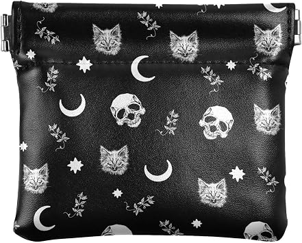 Gothic Moon Skull Cat Womens Waterproof PU Leather Coin Purse