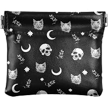 Gothic Moon Skull Cat Women's Waterproof PU Leather Coin Purse, Slim Travel Wallet with Zipper - Compact Card Holder & Jewelry Organizer for Cash, Keys, Lipstick