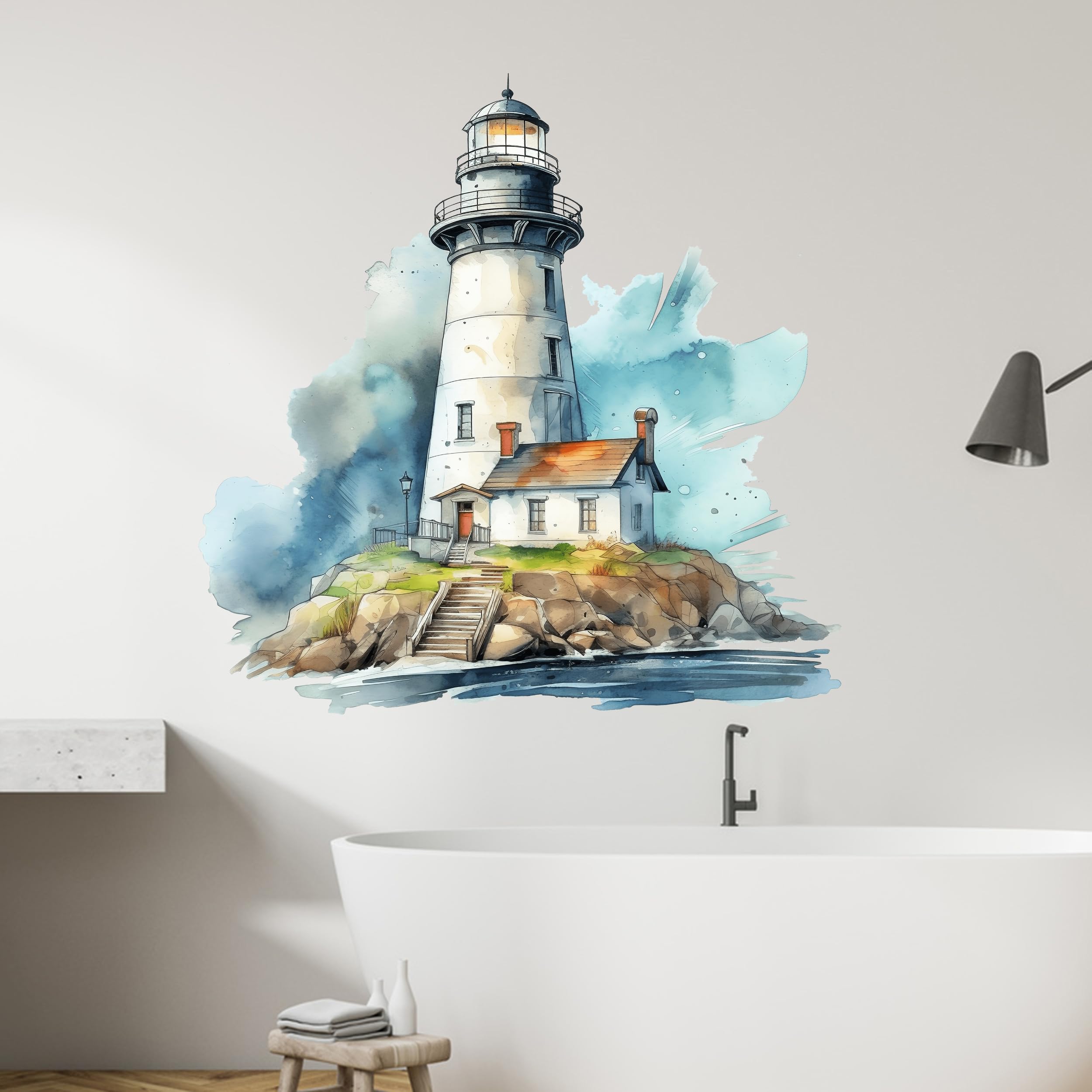 GRAZDesign Wandtattoo Leuchtturm selbstklebend, Badezimmer Aufkleber, Wandsticker Nordsee | Wandaufkleber Bad, Tür, Fliesenaufkleber Klebefolie Fliesen - 58x57cm