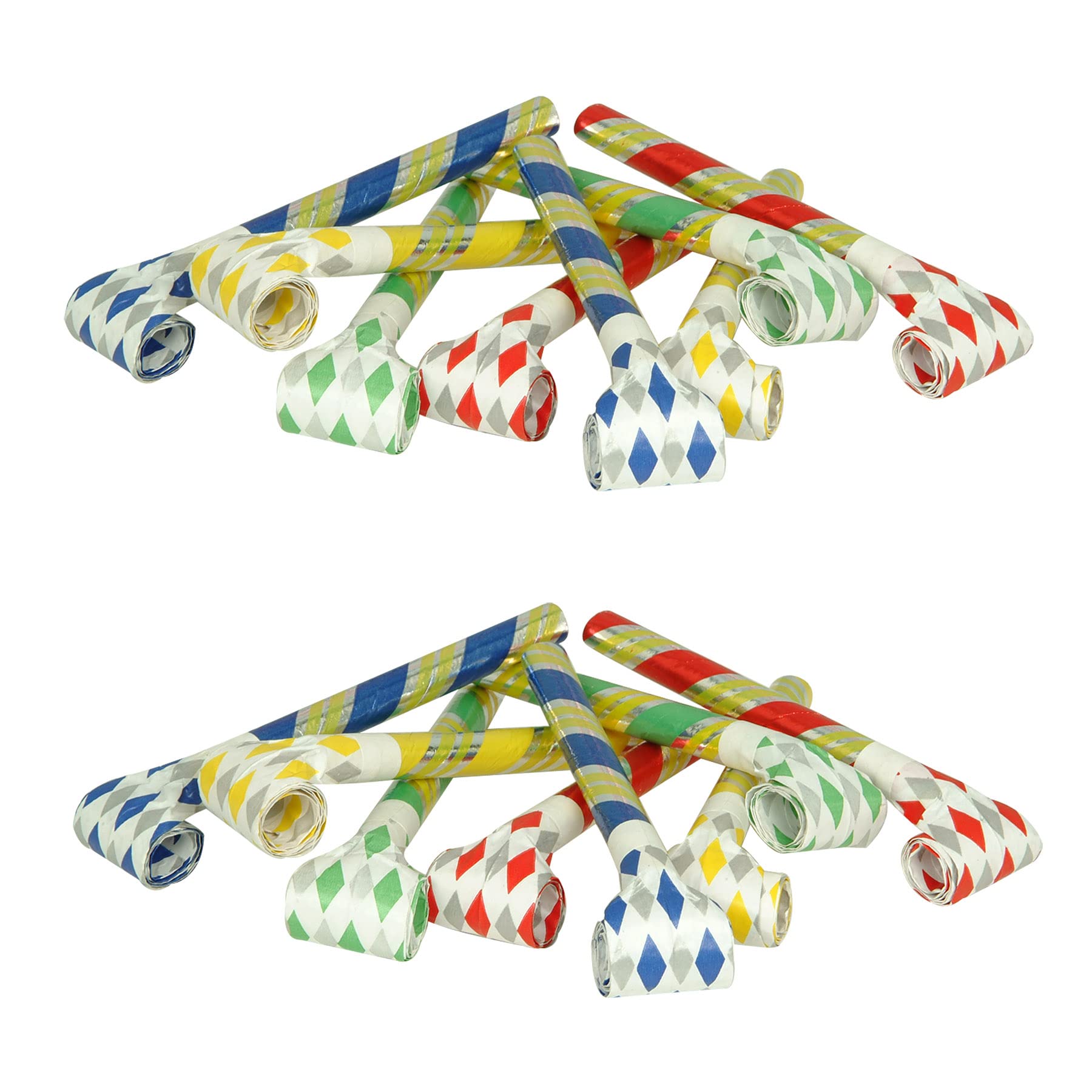 Beistle Super-Tube Noiseless Blowouts – 16 Pack, Quiet Party Blowouts in Assorted Blue, Green, Red, and Yellow Colors, Fun Celebration Handouts for Birthdays, Holidays, and Special Events, 16”