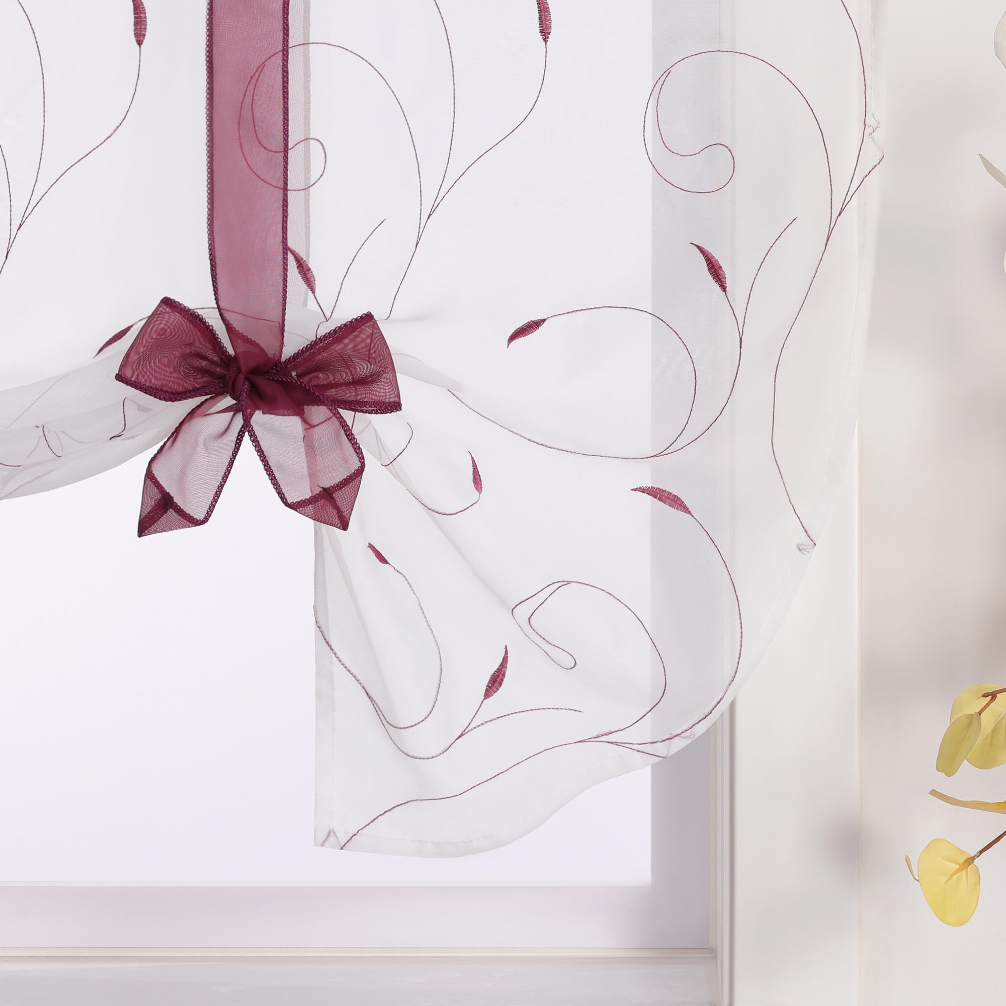 Yujiao Mao Raffrollo Voile Küche Gardine Mit Stickerei Bindegardine Mit Schlaufen Modern Raffgardine Wohnzimmer Weiß Beere BxH 120x140cm 1 Stück