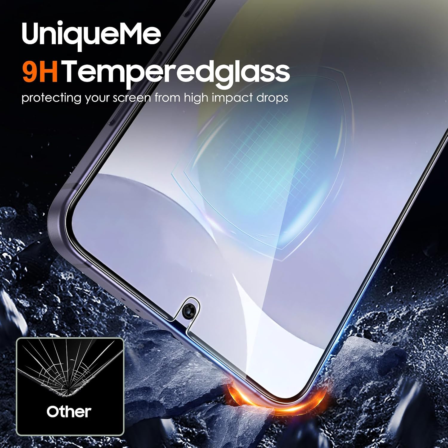 UniqueMe 2+2 Pack for Samsung Galaxy S24 Screen Protector | Hardness of Diamonds, Tempered Glass, Camera Lens Protector, Upgraded Anti-Explosion, Fingerprint Unlock, Screen Cover