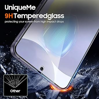UniqueMe [2+2 Pack for Samsung Galaxy S24 Screen Protector, [Hardness of Diamonds] Tempered Glass and Camera Lens Protector [Upgraded Anti-Explosion] Fingerprint Unlock Screen Cover