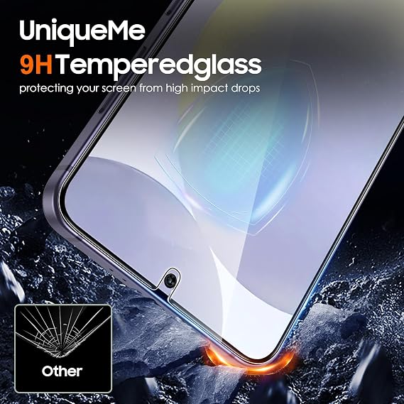 UniqueMe [2+2 Pack for Samsung Galaxy S24 Screen Protector, [Hardness of Diamonds] Tempered Glass and Camera Lens Protector [Upgraded Anti-Explosion] Fingerprint Unlock Screen Cover