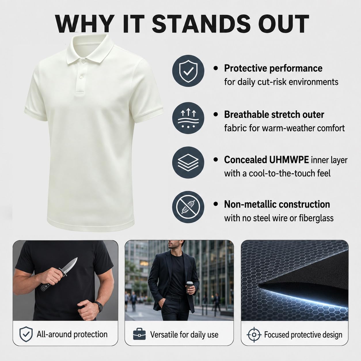 Camiseta De Protección De Nivel 5 para Mujer Black-XL | Chaleco Anticorte Y Antipunción De Nivel 3, Polo Antipunción De Nivel 4, Equipo Protección Personal Elegante Y Discreto