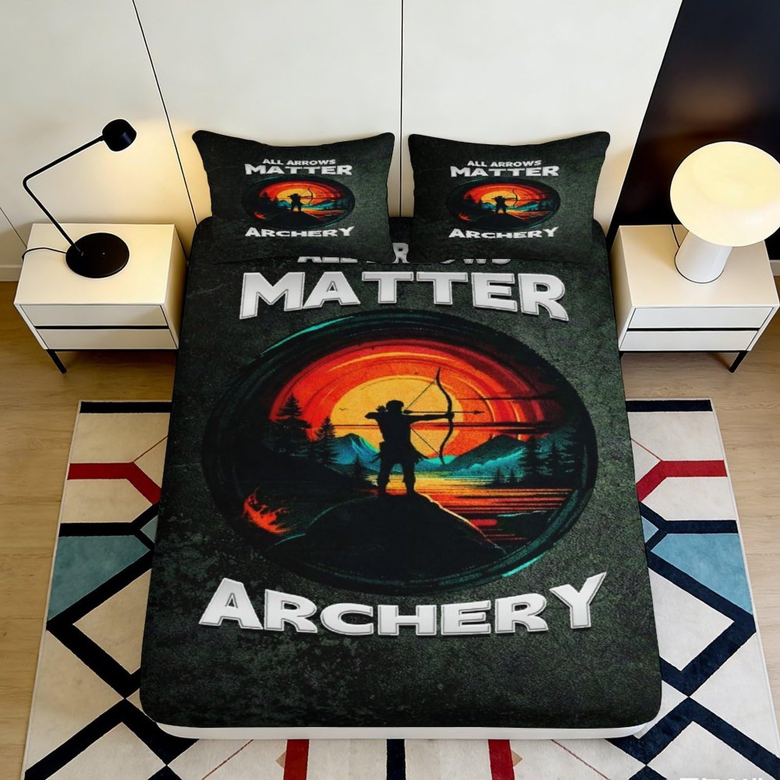 3D Printed Archery Sunset Fitted Sheet Microfiber Anti-Slip Mattress Cover for Bedroom Guestroom Dorm Decor 120x200cm 160x200x25cm