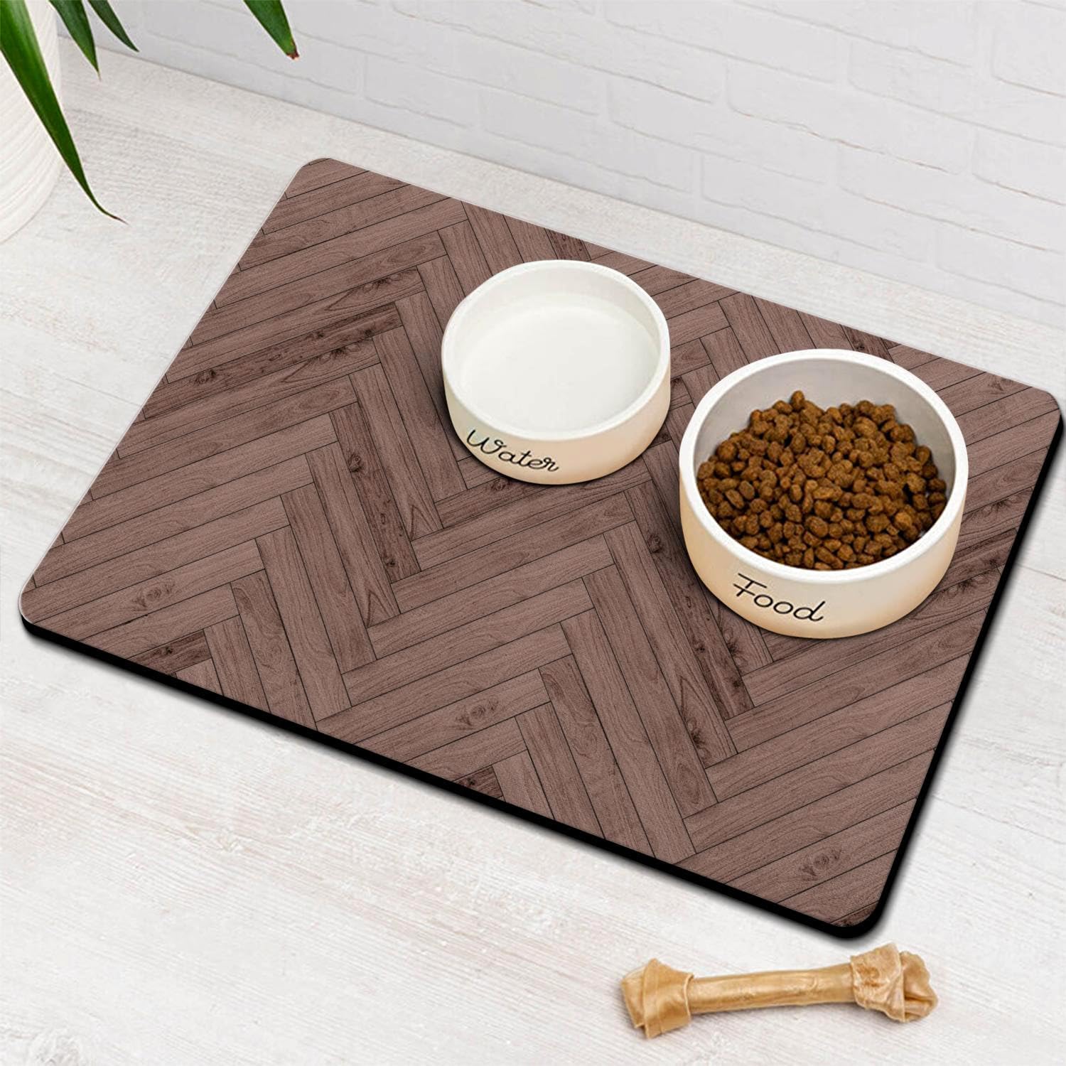 Absorbent Dog Food Mat-Cat Mat for Food and Water Bowl, Quick Dry Pet Food Mat, No Stains Dog Feeding Placemat, Dogs Accessories Pet Supplies (Brown, 12”x 19”)