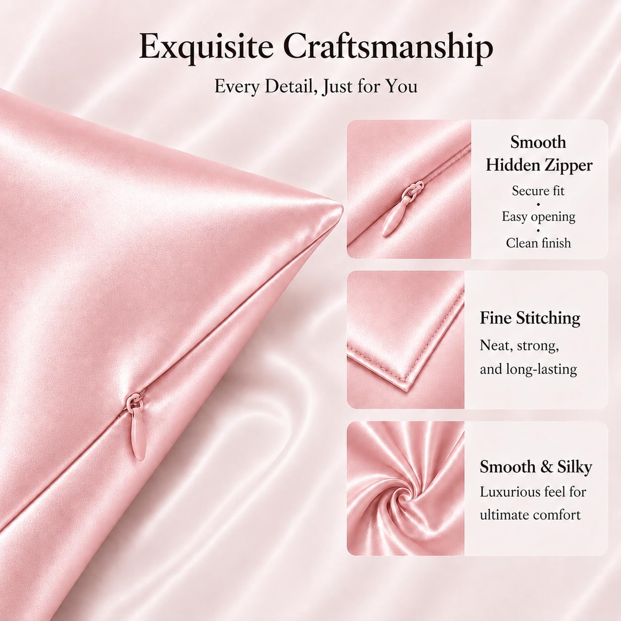 Pink Silk Pillowcase for Hair and Skin, Oeko-TEX Certified 22 Momme 100% Mulberry Silk Pillow Case, Grade 6A Real Silk with Hidden Zipper for Women, Standard Size 20" x 26", 1 Pack (Standard, Pink)