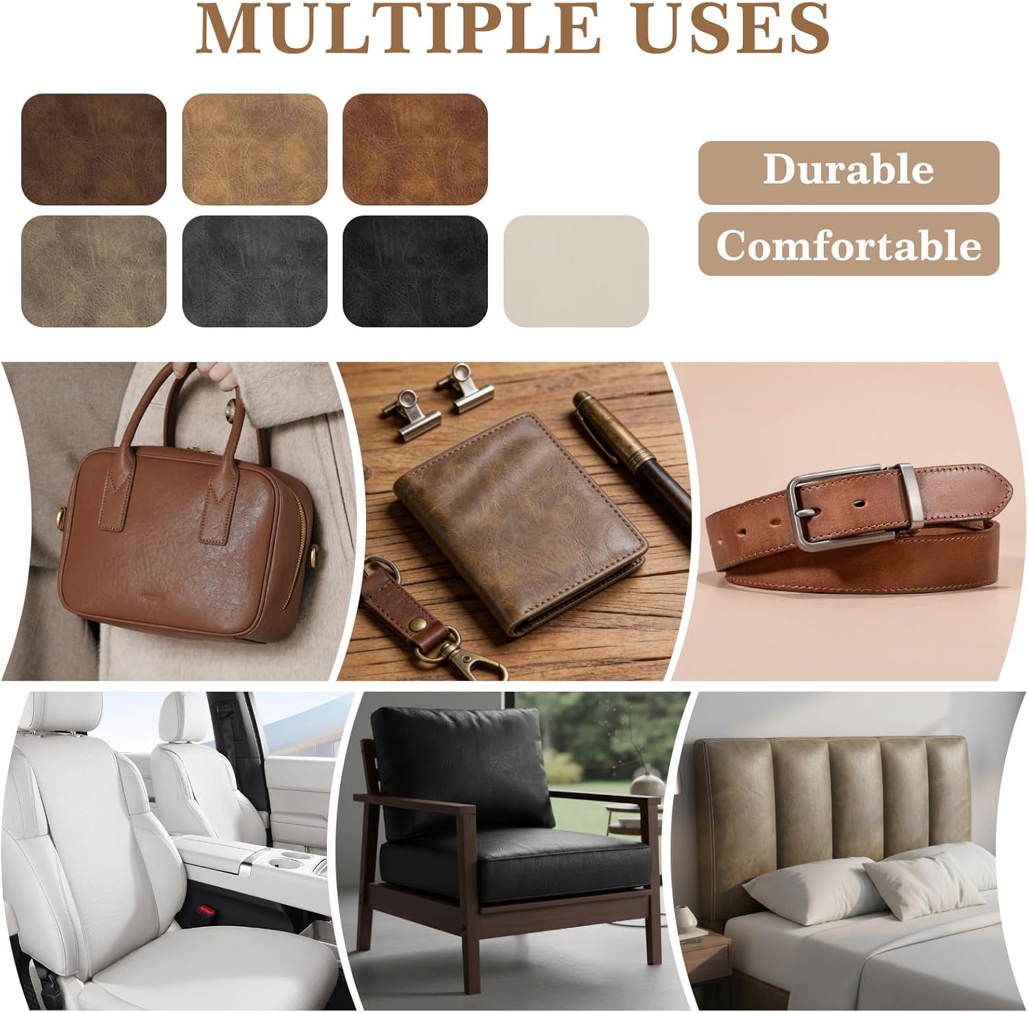 Faux Leather Fabric, 1.0mm Thick Vinyl Upholstery Fabric 55" x 72", Soft Fake Leather Fabric by The Yard for Sofa Chairs Bags Car Seats Furniture DIY Crafts