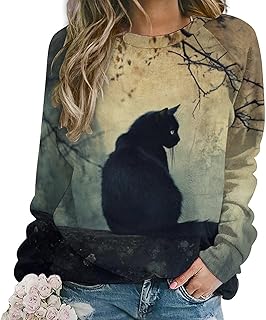 Sponsored Ad - ZOCAVIA Womens Funny Cat Sweatshirts Fall Casual Crewneck Pullover Tops Vintage Forest Graphic Long Sleeve ...