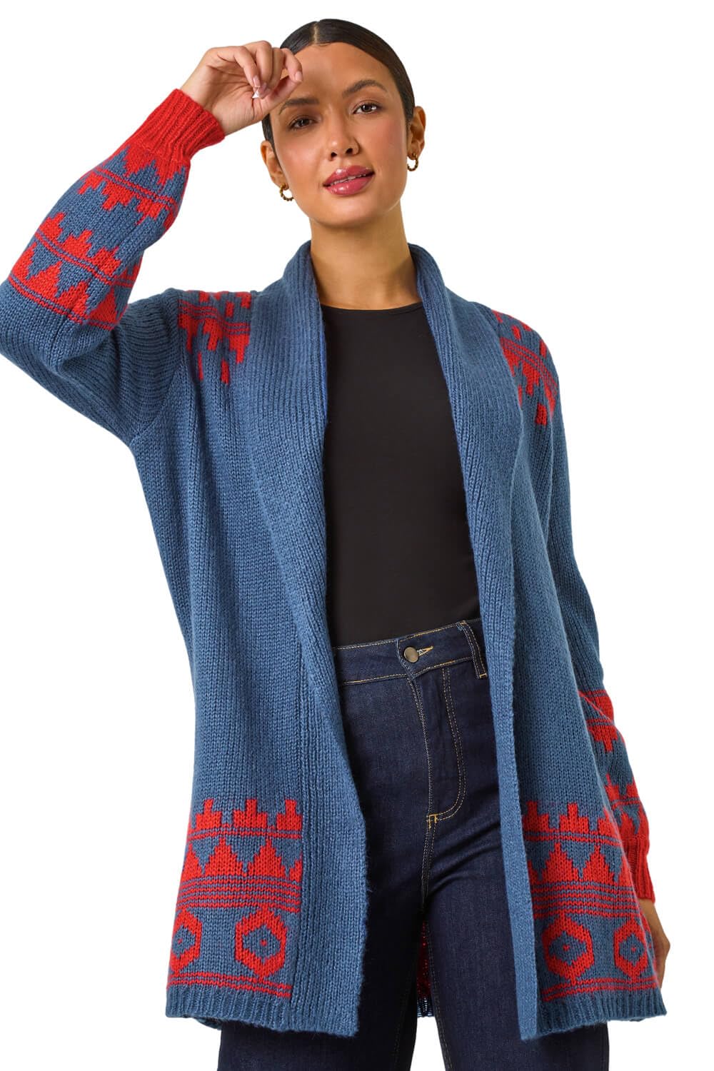 Roman Originals Women's Midnight Blue Patterned Knit Cardigan For Uk - Everyday Autumn Winter Comfy Soft Evening Vacation Work Party Night Out - Size 18