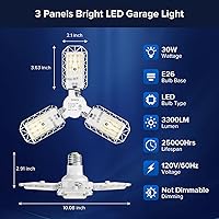 Vista 2 de SANSI 3-Panel Deformable LED Garage Light, 300W Equivalent 30W, Garage Lights Ceiling Led,E26 Screw in Adjustable Shop Light with 5000K Daylight