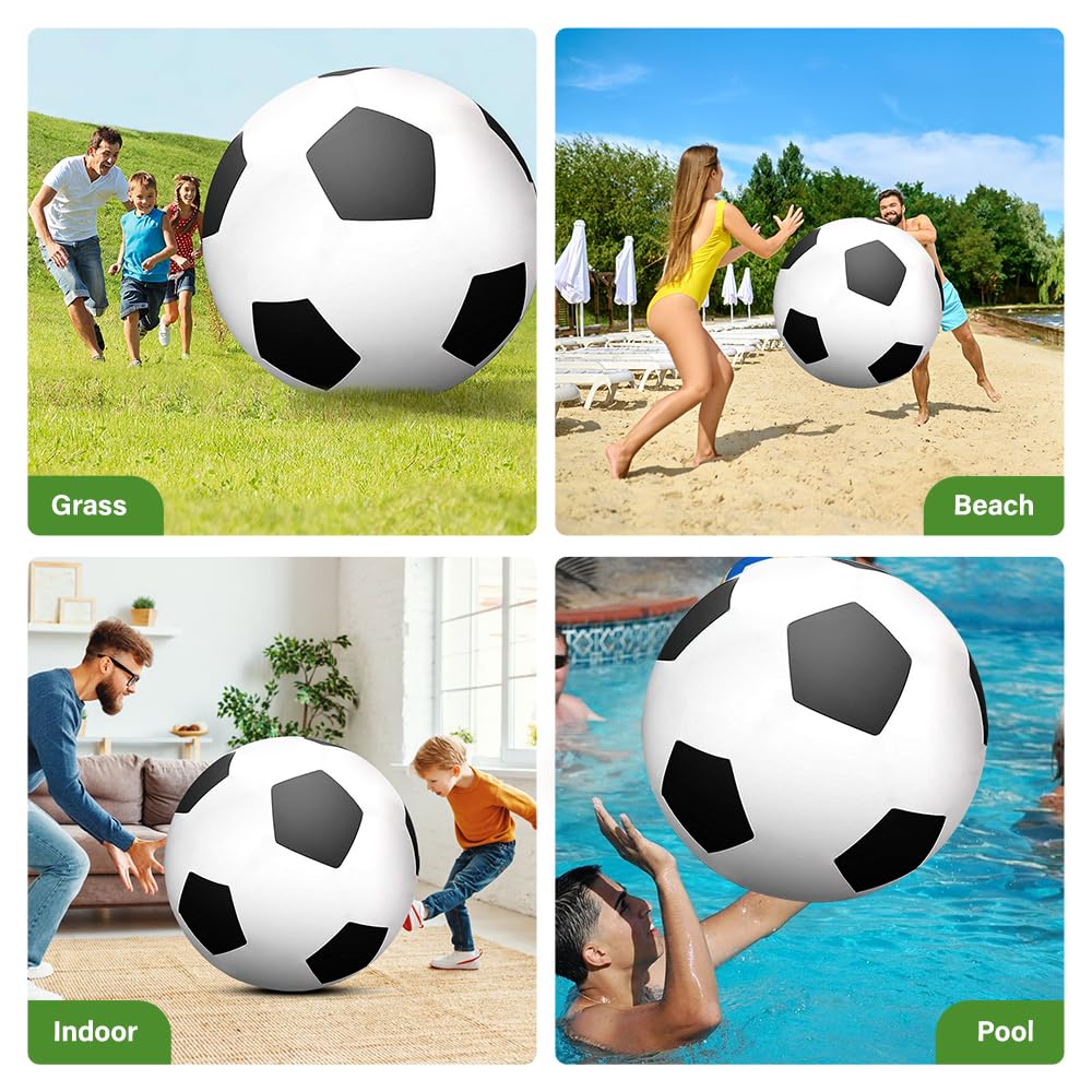 Fußball Ø 100 cm Groß, Aufblasbarer Riesen-Ball aus robustem Gummi, Aufblasbar mit Handpumpe, Geeignet zum Treten, Werfen und Rollen, Schwarz Weiß Indoor & Outdoor