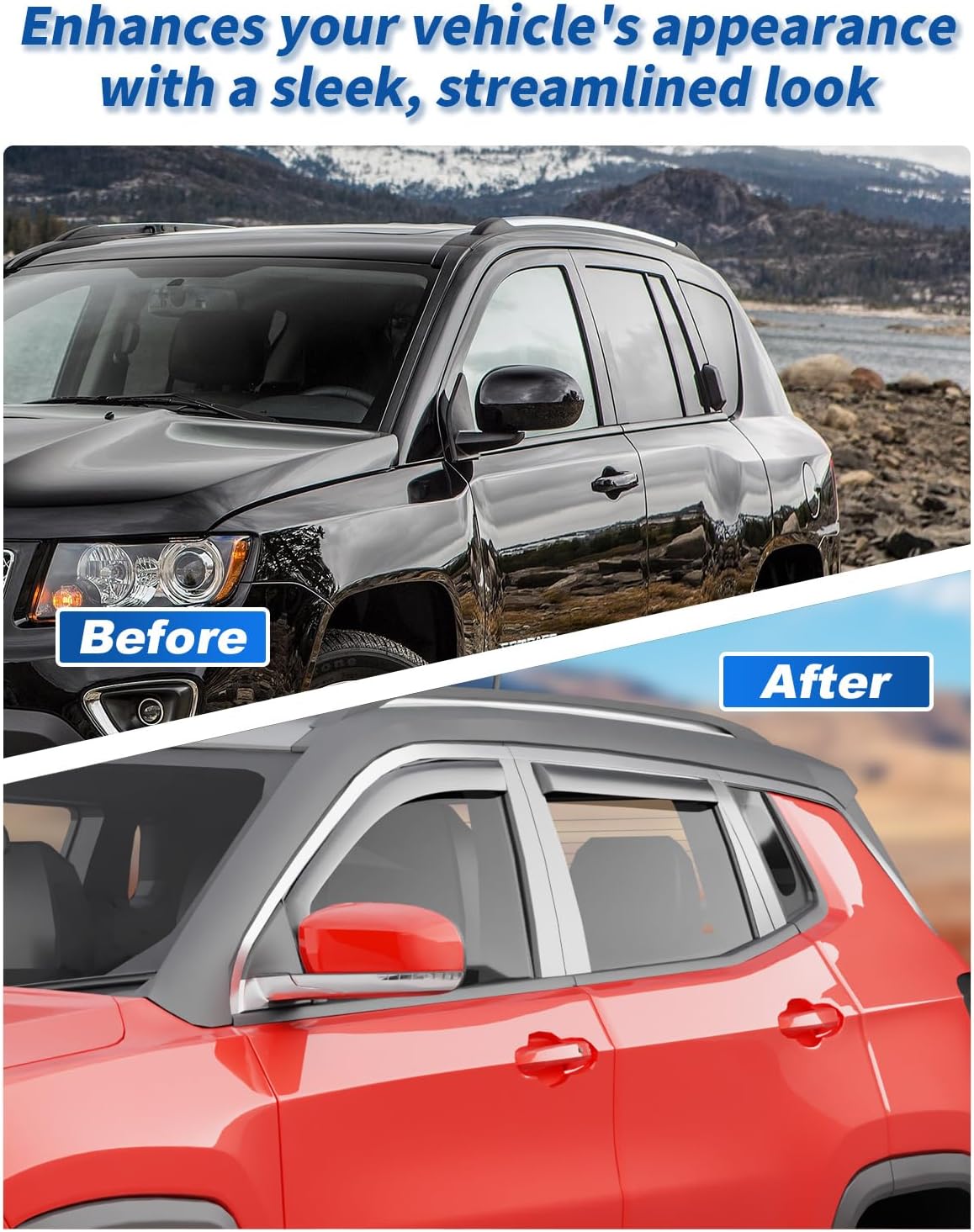 in-Channel Rain Guard Fit for Jeep Compass 2017-2026 Extra-Thick Window Rain Guards Extra Durable Window Deflectors Window Vent Visors Vent Low-Profile Shades Exterior Car Accessories