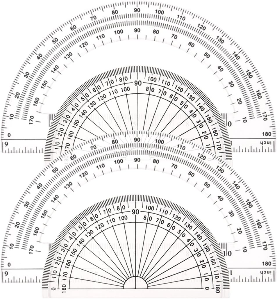 Math Protractors Plastic Protractor 180 Degrees, Clear, (4 inch + 6inch) : Office Products