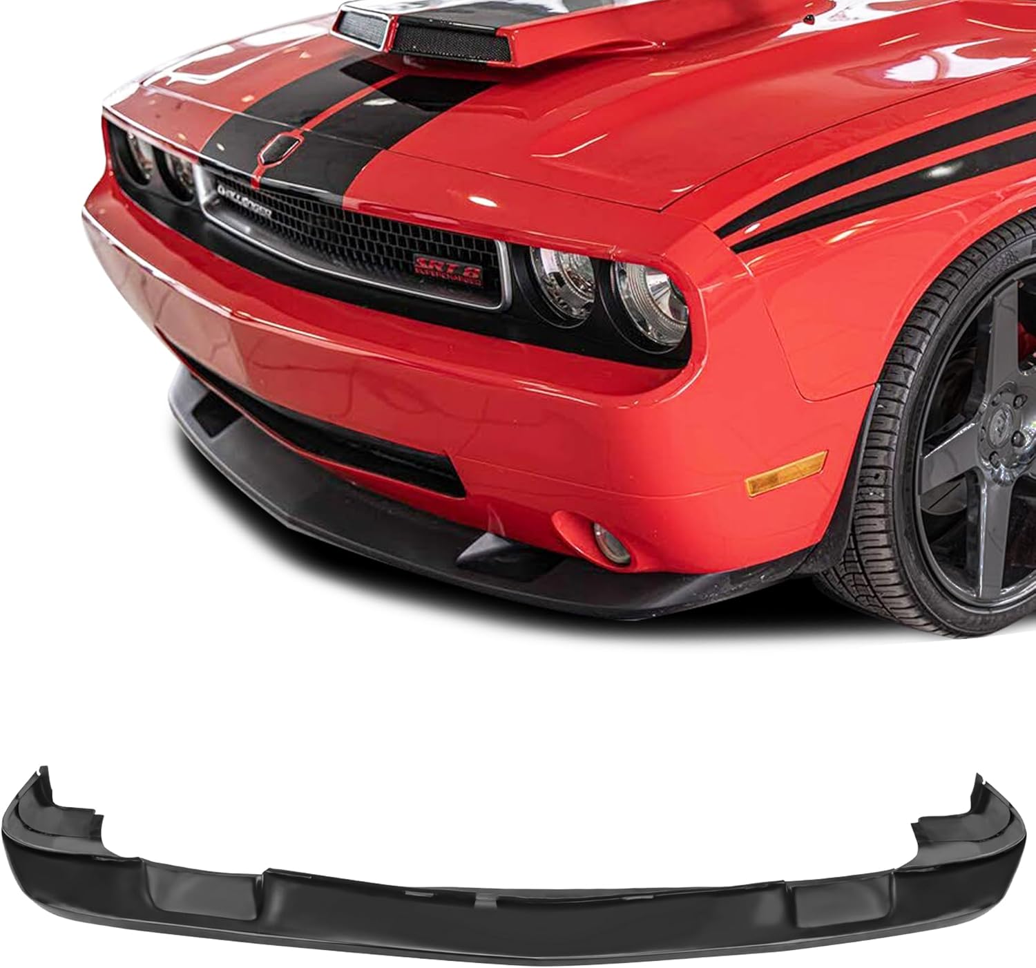 Compatible with/Replacement for Front Bumper Lip, SRT Style PU Front Lip Spoiler Black, Fits 2008 2009 2010 Dodge Challenger RT SE SXT SRT8