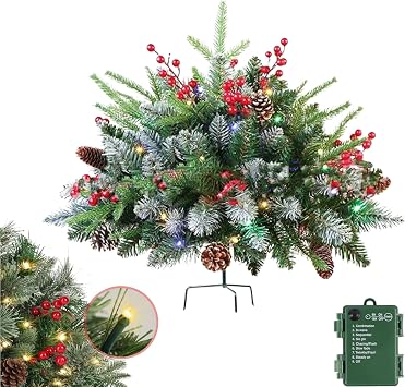 2026 New Christmas Planter Filler Outdoor,Holiday Planter Fillers,Prelit Planters Decor for Christmas with 8 Mode Warm White & Multi Color Light,Artificial Xmas Pine Trees with Tripod Stake White