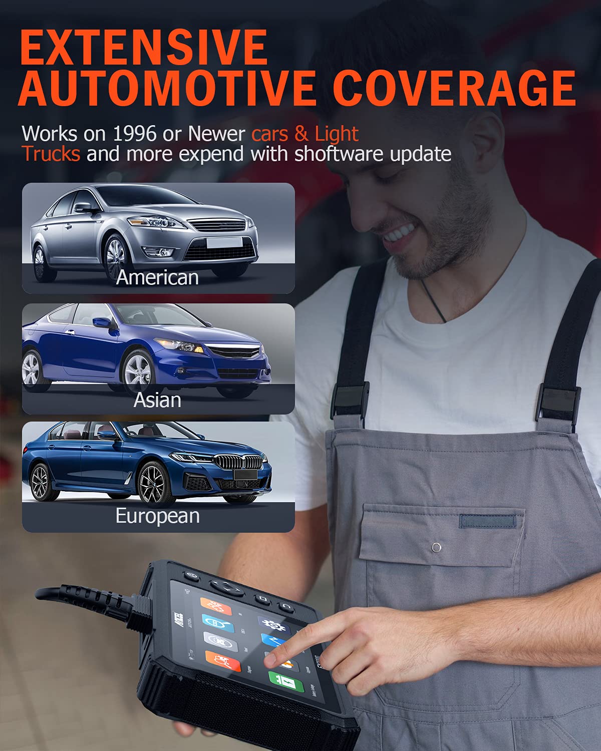 ANCEL FX9000 OBD2 Scanner Outil de Diagnostic de Tout Le Système Lecteur de Code Automobile avec 26 Services, Saignement ABS, BMS, DPF, IMMO, étalonnage SAS, EPB, TPMS, Réinitialisation de l'huile
