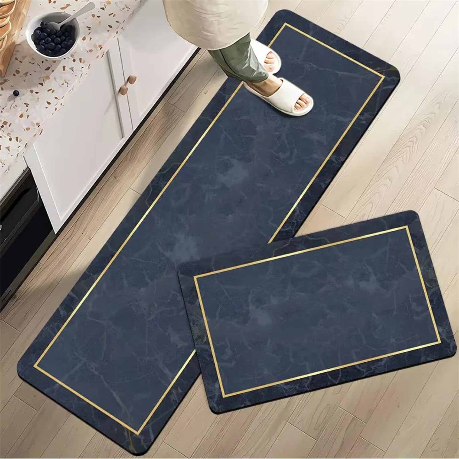 Tapis cuisine devant évier bleu pour cuisiner l'esprit serein