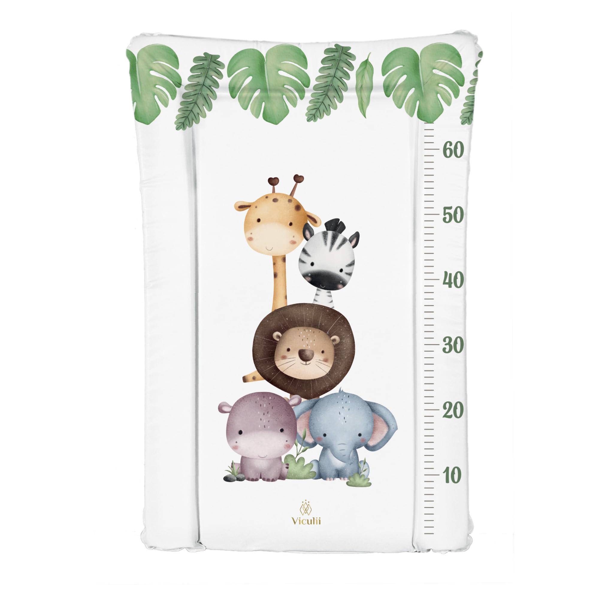 Viculii New Safari Animals Baby Changing Mat with Raised Edges 46x73cm | Waterproof, Wipeable & Padded Baby Change Mat | Soft, Comfortable, Stylish & Practical