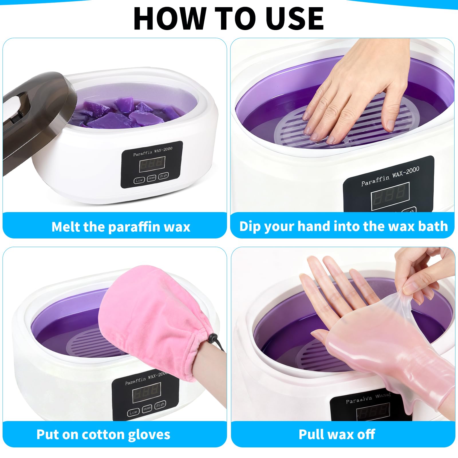 Bains de Paraffine pour Les Mains et Les Pieds Capacité 3500ml avec Cire de Paraffine 1800g et Accessoires