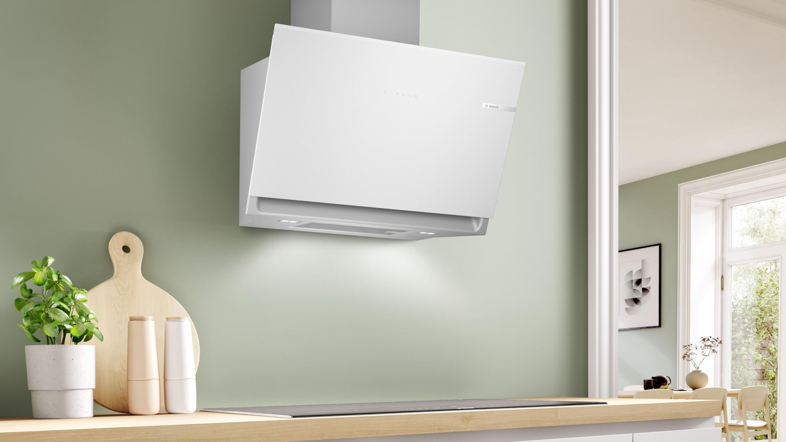 Bosch DWK81AN20 Hotte murale Série 6, 4 vitesses d'aspiration dont 1 intensive, 80 cm, Blanc avec finition en verre