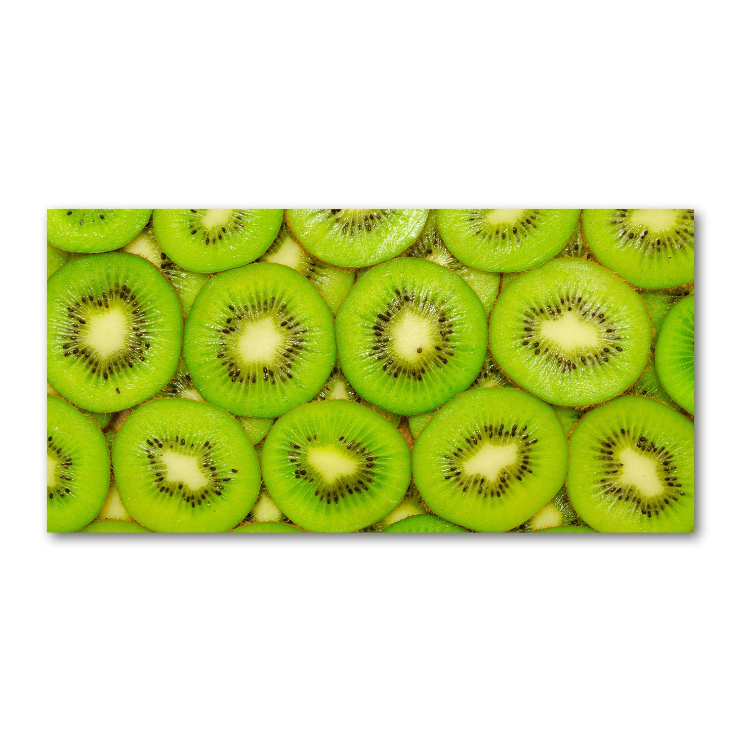 Tableau photo de luxe en verre trempé motif kiwi vert panoramique 120x60